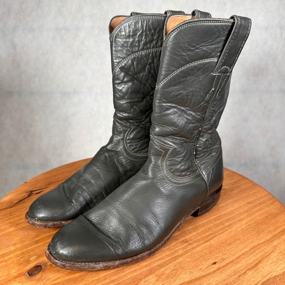 Justin Cowboy Boots Women 7B Grey Good Leather Western Round Toe 3056 USA